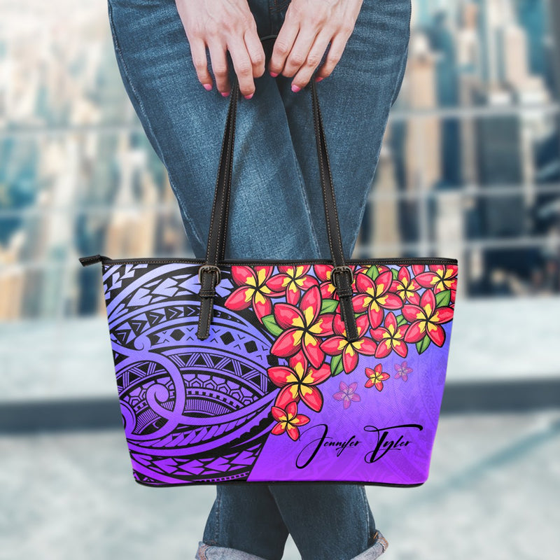 (Custom) Polynesian Leather Tote - Polynersian Plumeria Purple Personal Signature A24