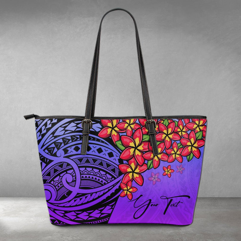 (Custom) Polynesian Leather Tote - Polynersian Plumeria Purple Personal Signature A24