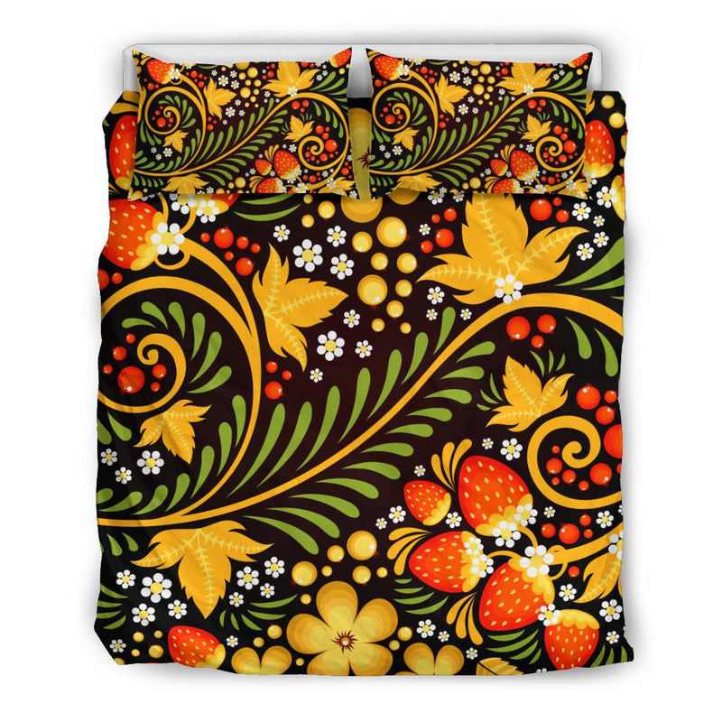 Russian Khokhloma Royalty Bedding Set - Khokhloma Strawberries Pattern BN21