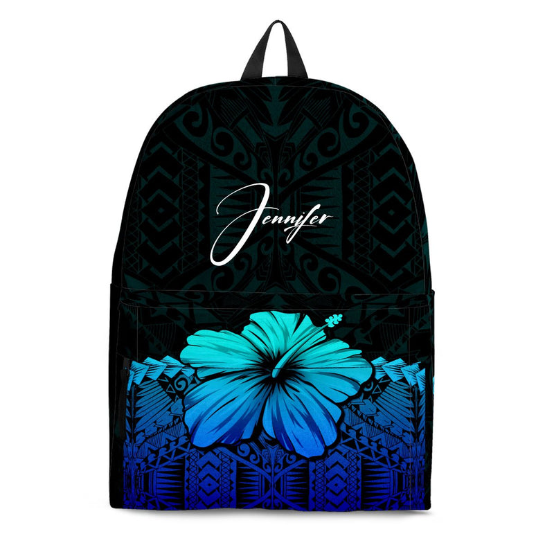 (Custom) Polynesian Backpack Hibiscus Personal Signature Blue A02