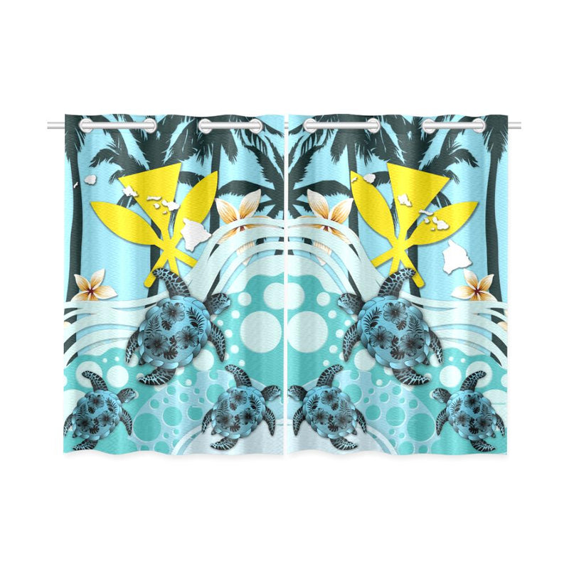 Hawaii Window Curtain - Blue Turtle Hibiscus A24