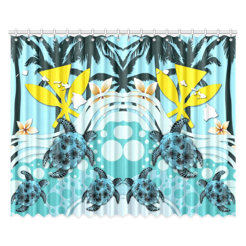 Hawaii Window Curtain - Blue Turtle Hibiscus A24
