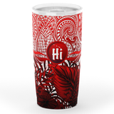 Kanaka Maoli (Hawaiian) Tumbler, Map Polynesian Palm Leaves Hibiscus Plumeria Flowers (Red) A18
