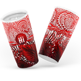 Kanaka Maoli (Hawaiian) Tumbler, Map Polynesian Palm Leaves Hibiscus Plumeria Flowers (Red) A18