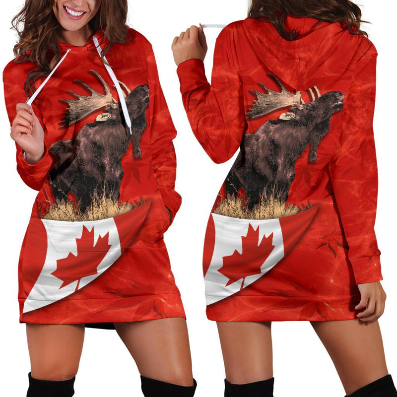 Canada Moose Hoodie Dress Maple Leaf K4