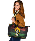 African Large Leather Tote Bag - MALCOLM X & Pan African-Flag - BN22