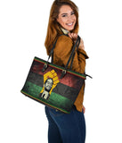 African Large Leather Tote Bag - MALCOLM X & Pan African-Flag - BN22