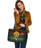 African Large Leather Tote Bag - MALCOLM X & Pan African-Flag - BN22