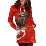 Canada Moose Hoodie Dress Maple Leaf K4