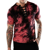 2020 Men's Hooded Tshirts New Fashion Long Sleeve Henley T-Shirt Medieval Lace Up V Neck Tee Tops Loose Solid Casual T Shirt