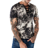 2020 Men's Hooded Tshirts New Fashion Long Sleeve Henley T-Shirt Medieval Lace Up V Neck Tee Tops Loose Solid Casual T Shirt