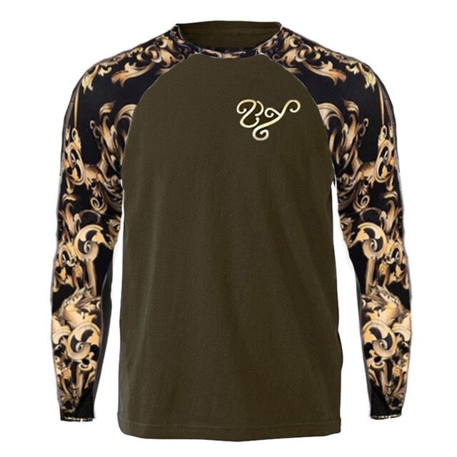 Printed T-Shirt Pullover Men's Patchwork Long Sleeve O-Neck Slim Tshirt Top Summer Casual Top T-shirt Pullover poleras hombre