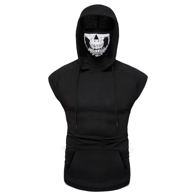 2020 Hot Sale T Shirt Men Skull Mask Button Sports Vest Hooded Splice Plus Size Funny Shirt Open-Forked Male Vest футболка#GH