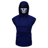 2020 Hot Sale T Shirt Men Skull Mask Button Sports Vest Hooded Splice Plus Size Funny Shirt Open-Forked Male Vest футболка#GH