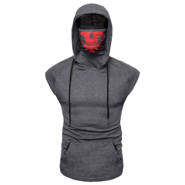 2020 Hot Sale T Shirt Men Skull Mask Button Sports Vest Hooded Splice Plus Size Funny Shirt Open-Forked Male Vest футболка#GH