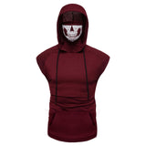 2020 Hot Sale T Shirt Men Skull Mask Button Sports Vest Hooded Splice Plus Size Funny Shirt Open-Forked Male Vest футболка#GH