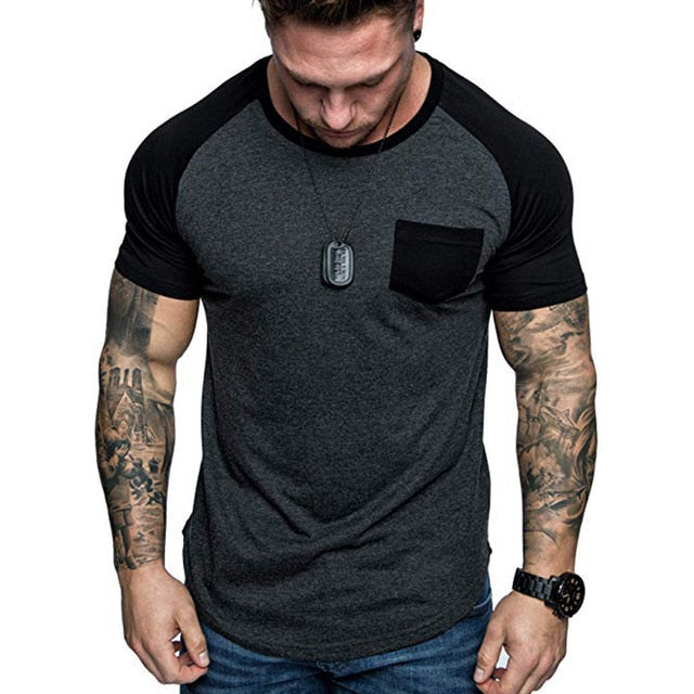 Fashion Men's T-shirt Tee Summer Slim Fit Patchwork Pocket Short Sleeved T-shirt Top Blouse Men Clothes camiseta Masculina 2020