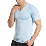 Feitong Summer Tops Men T-Shirt Short Sleeve V-neck Cooling Breathable Ice Silk Quick Dry Top Solid Tee Shirts