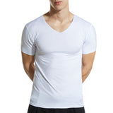 Feitong Summer Tops Men T-Shirt Short Sleeve V-neck Cooling Breathable Ice Silk Quick Dry Top Solid Tee Shirts