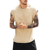 Summer T-shirt fashion explosion men's tops summer loose solid color sleeveless O-neck raw edge T-shirt top футболка мужская 40*