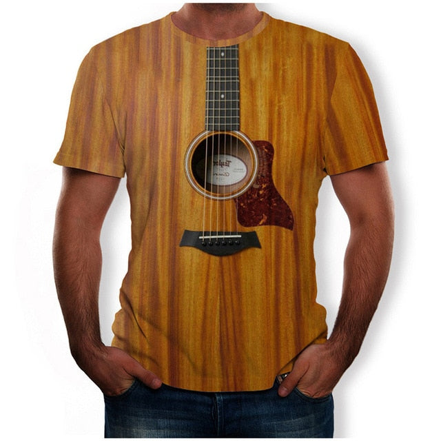 3D Guitar Tshirt Men Funny Novelty Printed Plus Size Short Sleeve Tee Shirt Tops Summer Men Oversized T-shirt Camiseta Hombre