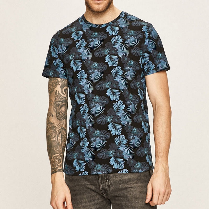 2020 New Men's Casual O-neck t shirt Men Flower Short Sleeve t shirts Men Summer Casual tshirt Tops M-3XL